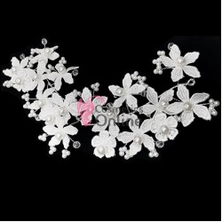 Tiara Ti032RR Argintiu pentru mirese cu cristale, perle si dantela